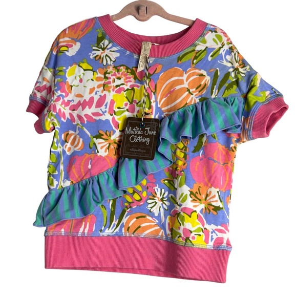 Matilda Jane Clothing Other - Matilda Jane Floral Pumpkin Ruffle Top Kids Size 4 Multicolor Short Sleeve Shirt